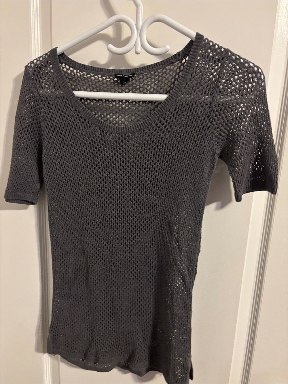 Club Monaco Charcoal Gray Open-Knit Short Sleeve Tee